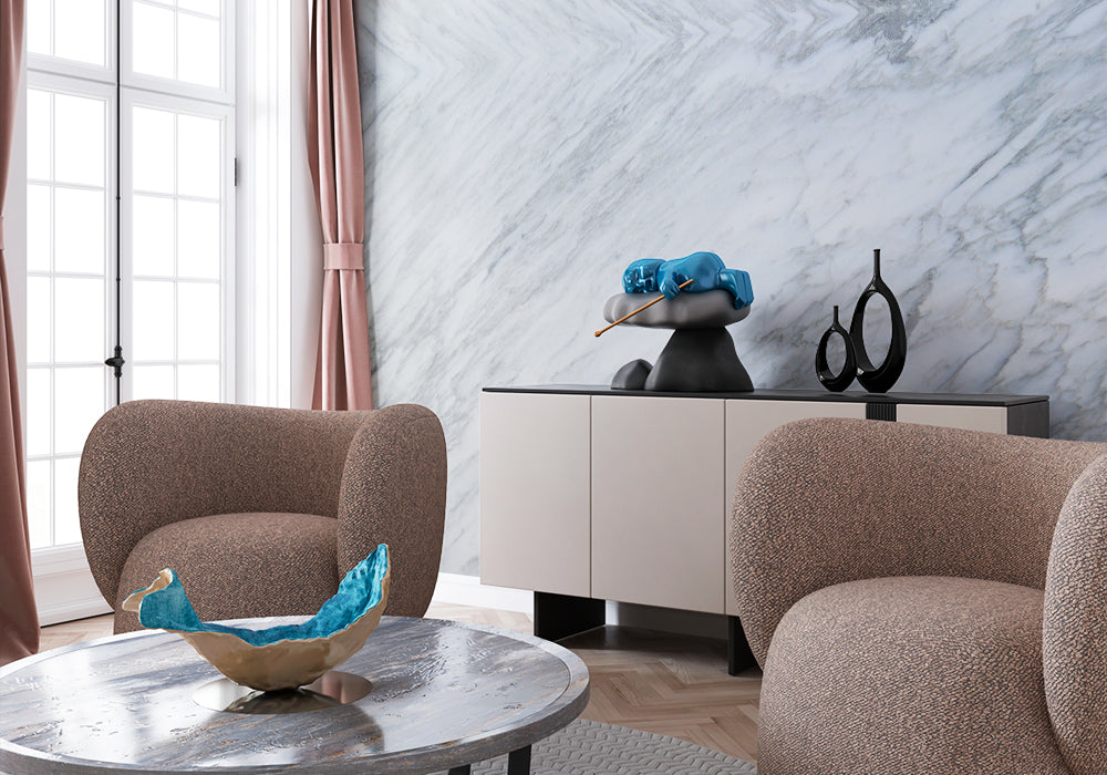 Calacatta Carrara Polished Marble Slab Random room scene