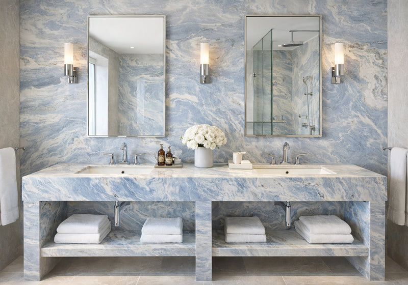 Calacatta Cielo Leather Marble Slab Random room scene