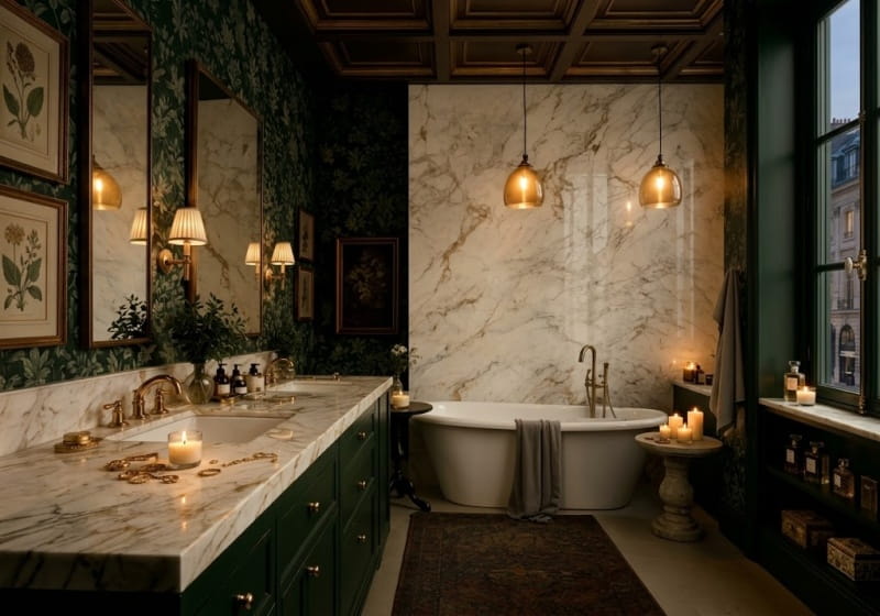 Calacatta Cremo Classic Polished Marble Slab Random room scene