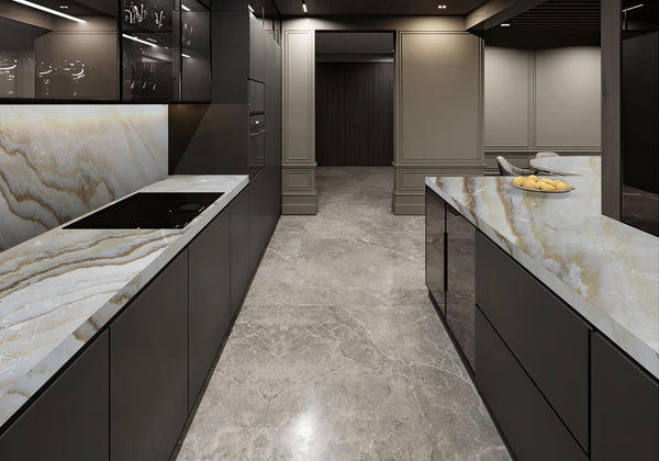 Calacatta Cremo Delicato Ext Polished Marble Slab Random room scene
