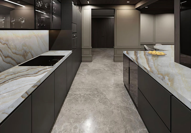 Calacatta Cremo Delicato Ext Polished Marble Slab Random room scene