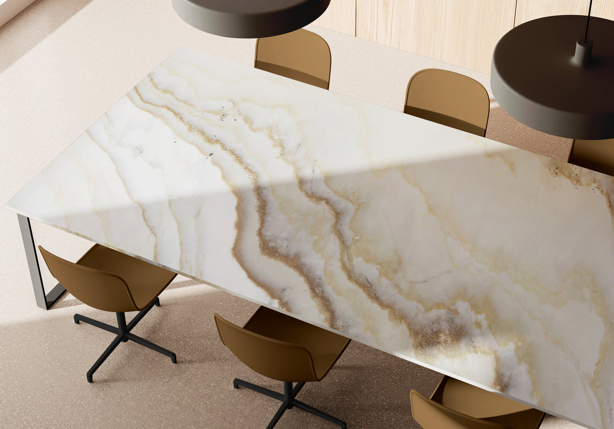 Calacatta Cremo Delicato Ext Polished Marble Slab Random room scene 2