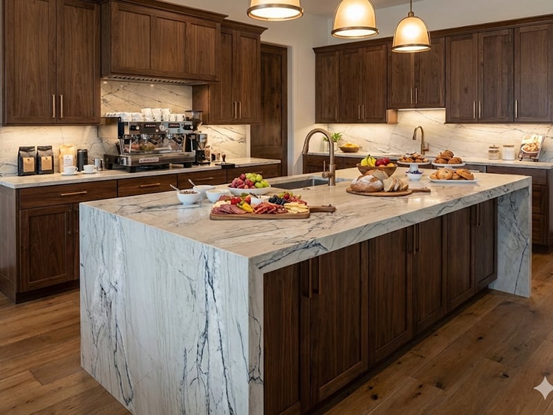 Calacatta Giotto Polished Quartzite Slab Random room scene
