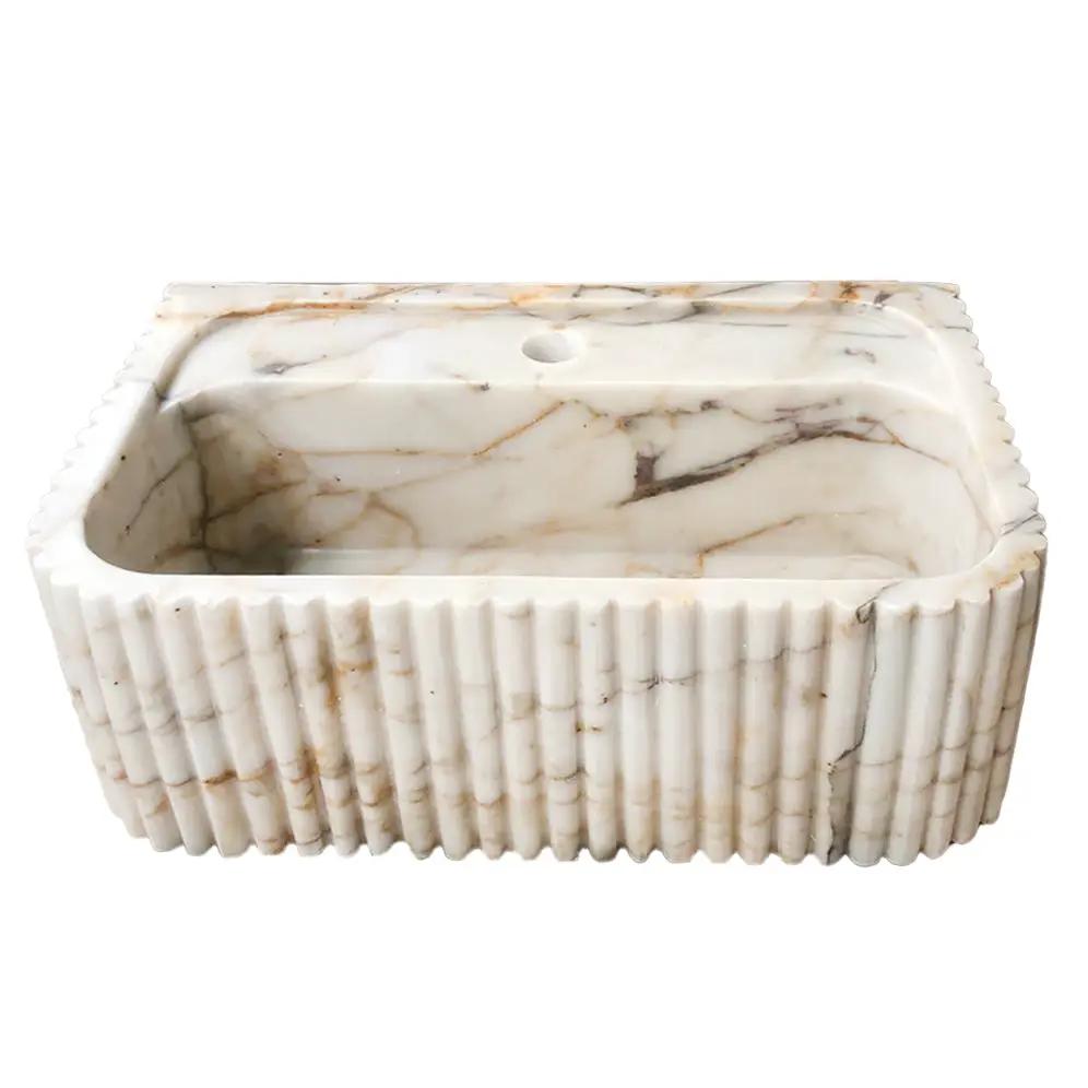 Calacatta Gold Marble Bathroom Vanity Sink - Polished Fluted by GobekDesign