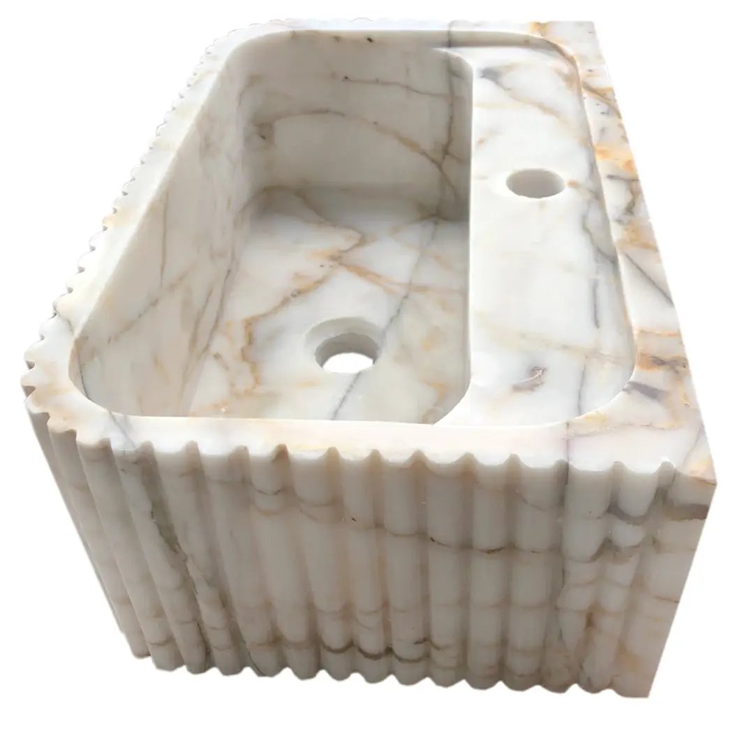 Calacatta Gold Marble Bathroom Vanity Sink - Polished Fluted by GobekDesign
