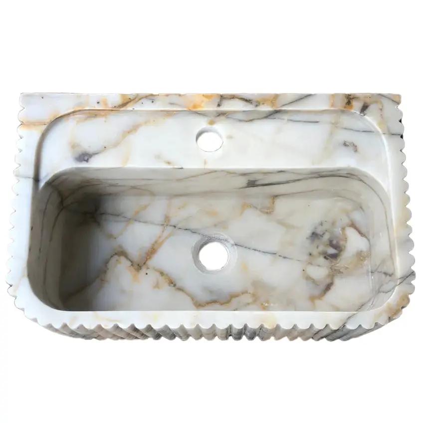 Calacatta Gold Marble Bathroom Vanity Sink - Polished Fluted by GobekDesign