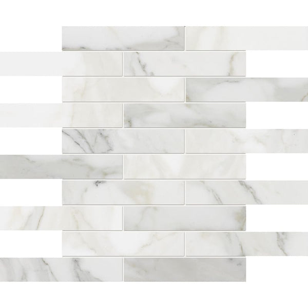 Calacatta Gold Honed 1 1/4x6 Marble Mosaics 12x12