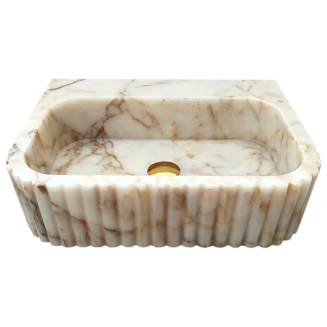 Calacatta Gold Marble Wall-mount Bathroom Vanity Sink Fluted (W)16" (L)20" (H)6" by GobekDesign