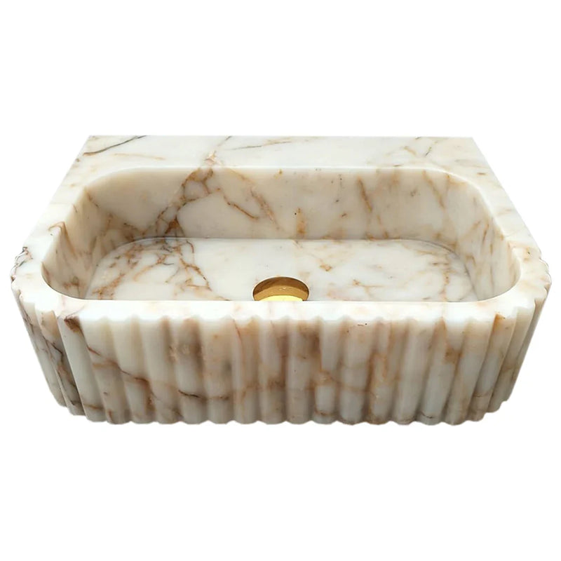 Calacatta Gold Marble Wall-mount Bathroom Vanity Sink Fluted (W)16" (L)20" (H)6" by GobekDesign