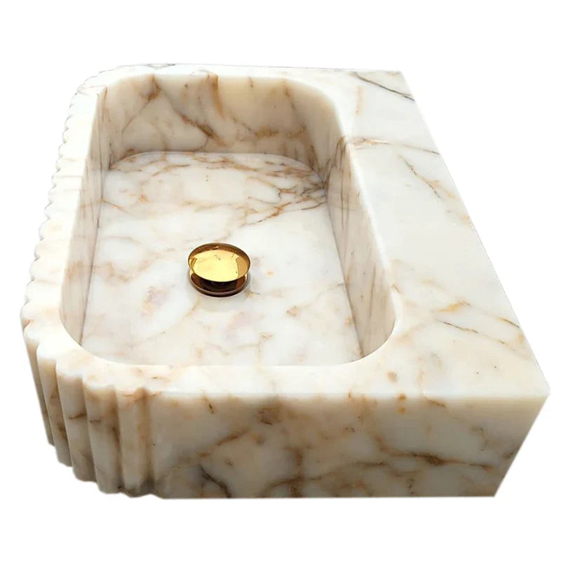 Calacatta Gold Marble Wall-mount Bathroom Vanity Sink Fluted (W)16" (L)20" (H)6" by GobekDesign