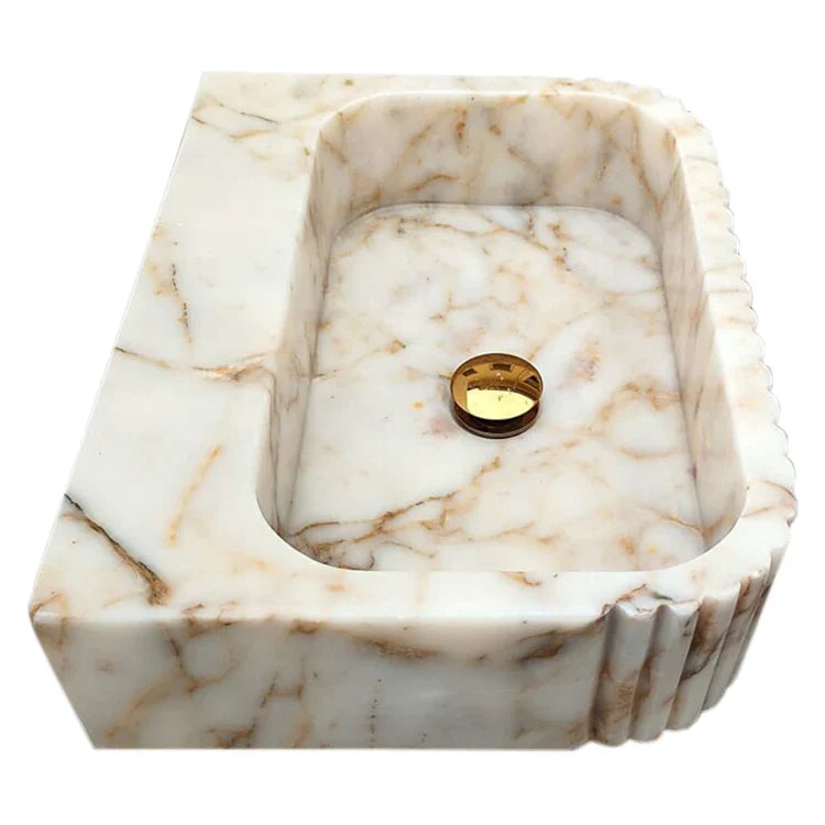 Calacatta Gold Marble Wall-mount Bathroom Vanity Sink Fluted (W)16" (L)20" (H)6" by GobekDesign