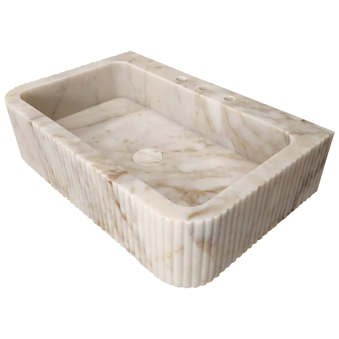 Calacatta Gold Marble Fluted Wall Mount Bathroom Vanity Sink 18x30 by GobekDesign