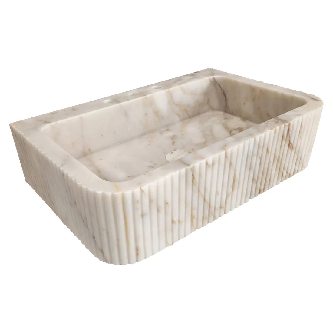 Calacatta Gold Marble Wall-mount Bathroom Vanity Sink Fluted (W)18" (L)30" (H)8" by GobekDesign