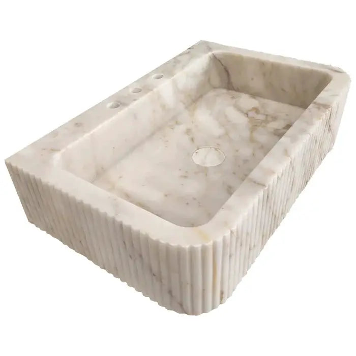 Calacatta Gold Marble Fluted Wall Mount Bathroom Vanity Sink 18x30 by GobekDesign