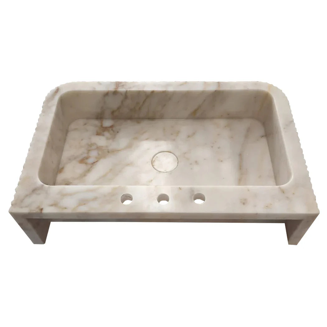 Calacatta Gold Marble Fluted Wall Mount Bathroom Vanity Sink 18x30 by GobekDesign