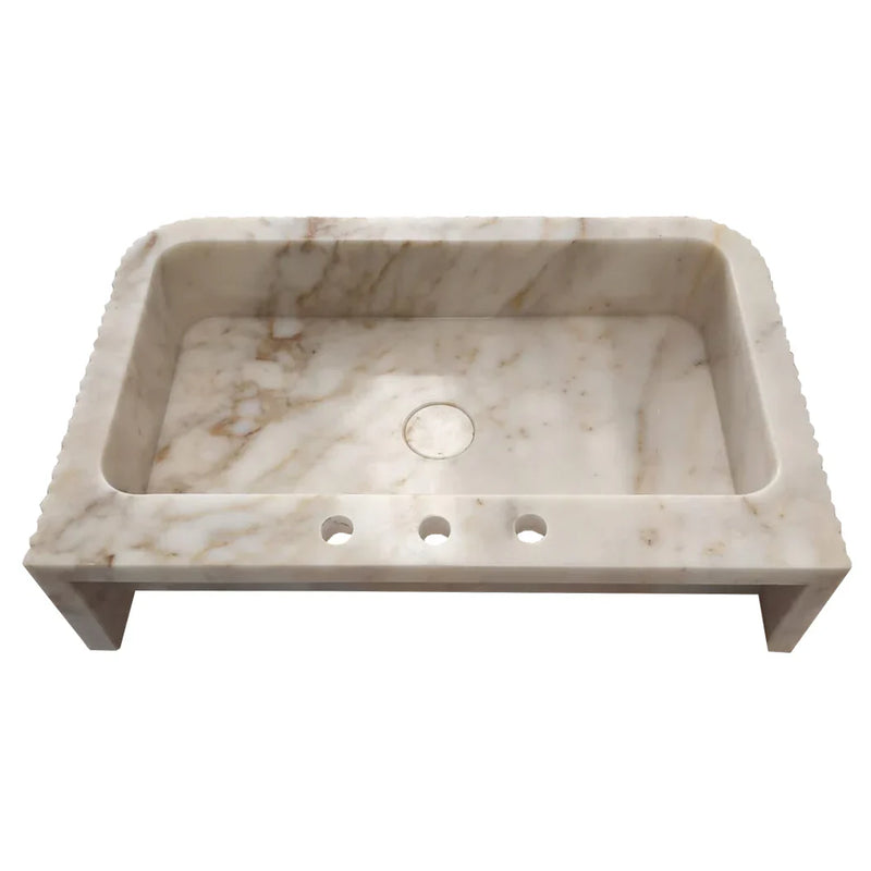 Calacatta Gold Marble Wall-mount Bathroom Vanity Sink Fluted (W)18" (L)30" (H)8" by GobekDesign