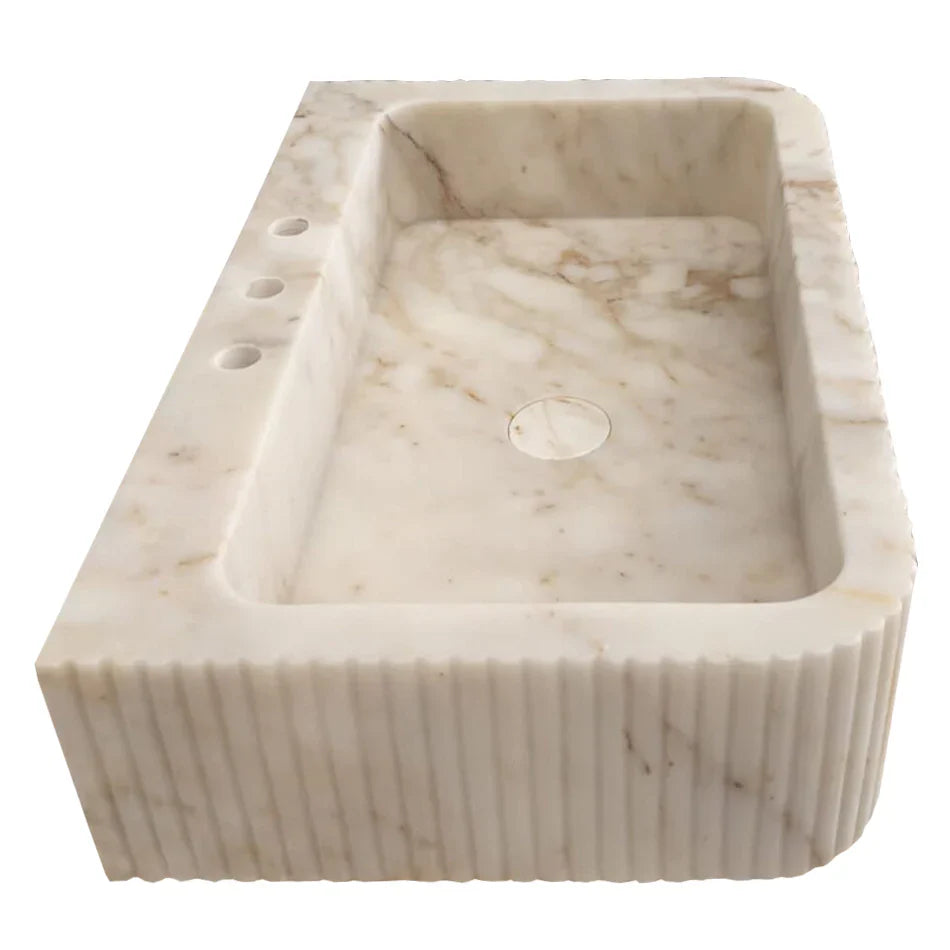 Calacatta Gold Marble Fluted Wall Mount Bathroom Vanity Sink 18x30 by GobekDesign