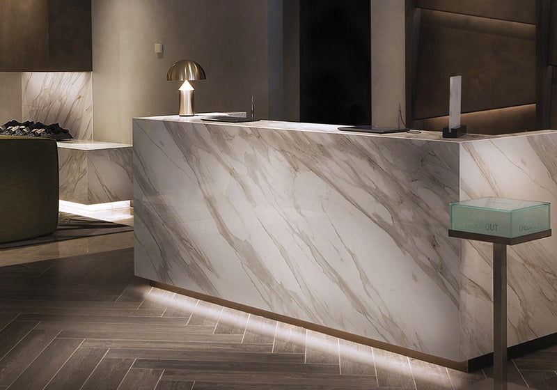 Calacatta Gold Natural Sintered Stone Slab 125x63 room scene 3