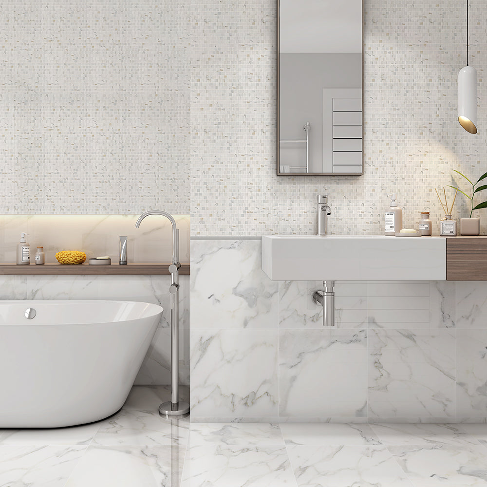 Calacatta Gold Polished 5/8x5/8 Marble Mosaics 12x12 Marble Polished 12x12 Mosaics — 2