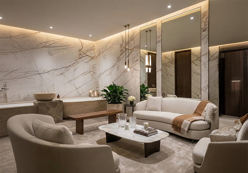 Calacatta Gold Polished Marble Slab Random 3/4 room scene 10