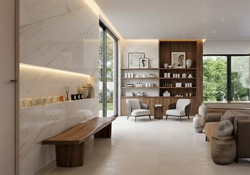 Calacatta Lincoln Polished Marble Slab Random room scene 11