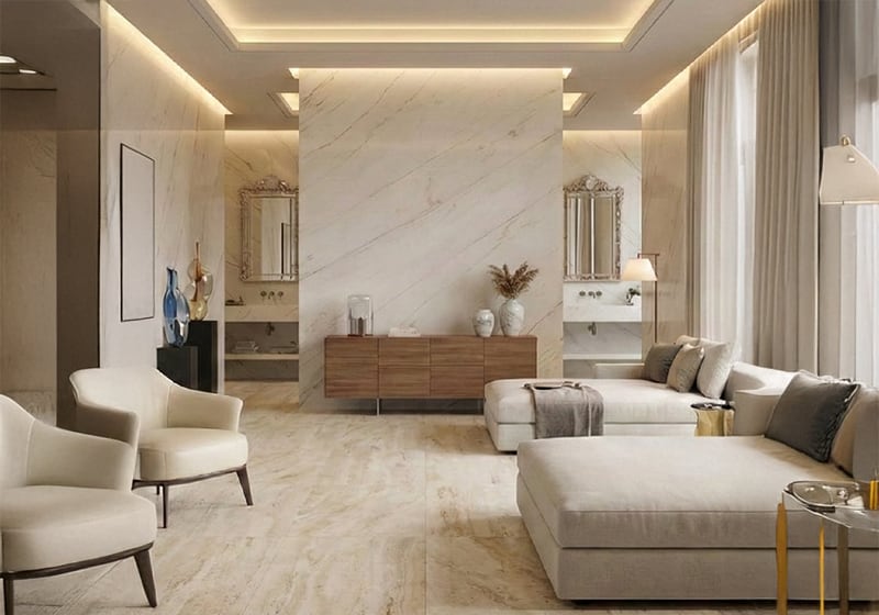 Calacatta Lincoln Polished Marble Slab Random room scene