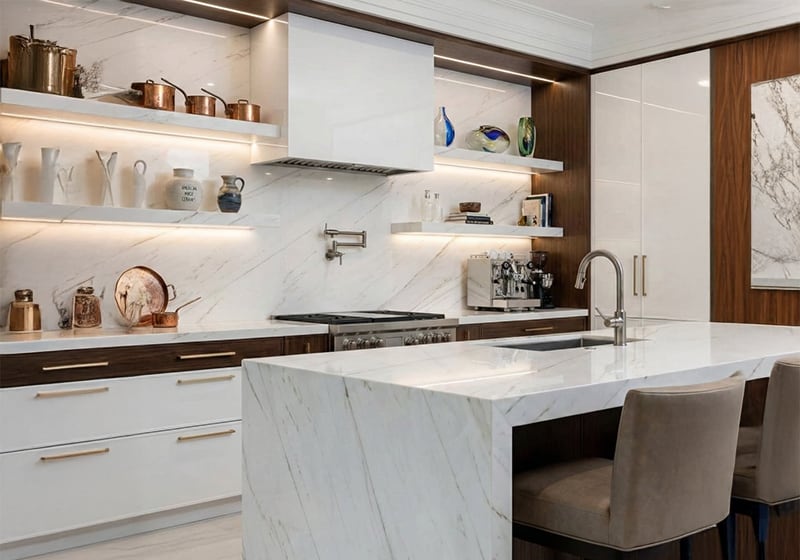 Calacatta Lincoln Polished Marble Slab Random room scene 3