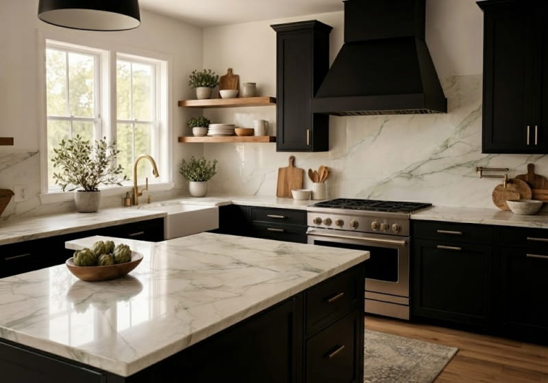 Calacatta Lux Polished Quartzite Slab Random room scene