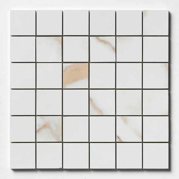 Calacatta Oro Polished 2x2 Porcelain Mosaics 12x12