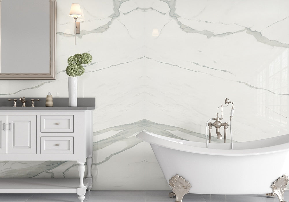 Calacatta Polished Porcelain Slab 47 1/4x94 1/2 room scene