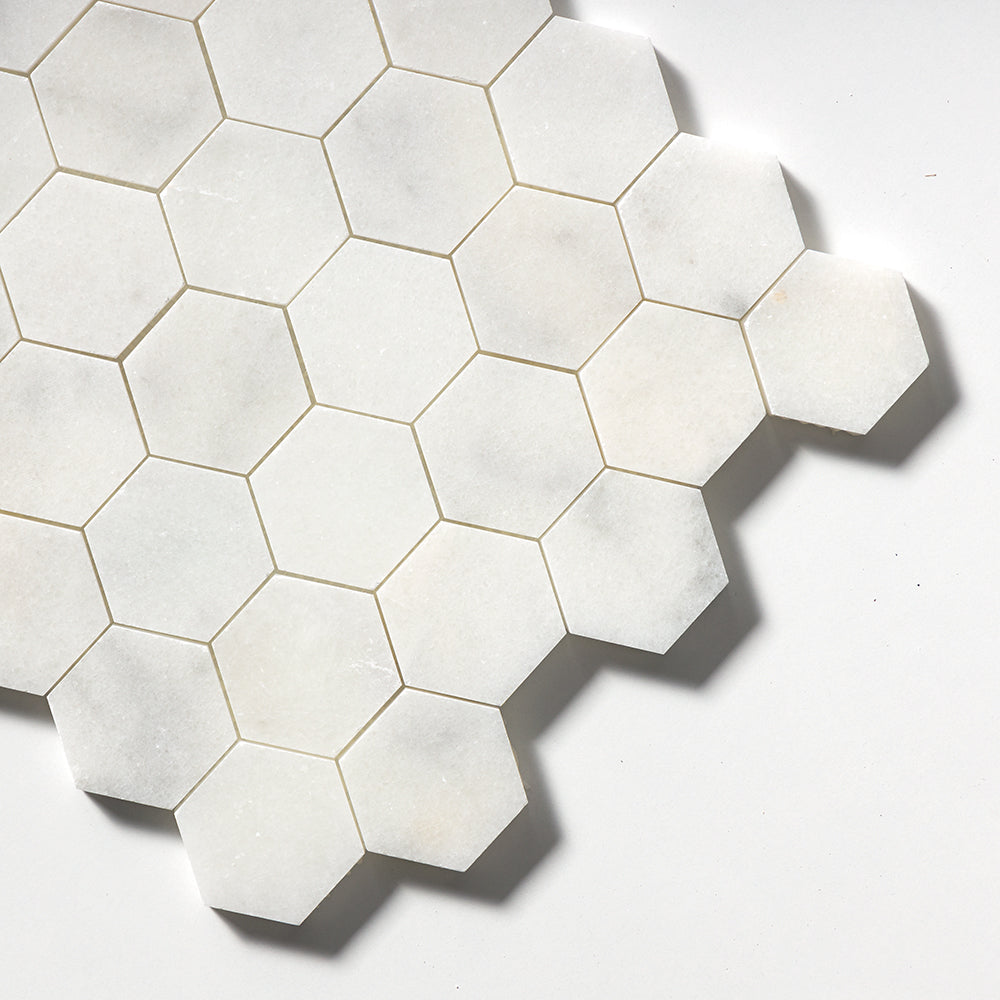 Calacatta T Honed Hexagon Marble Mosaics 10 3/8x12 Marble Honed 12x12 Mosaics — 3