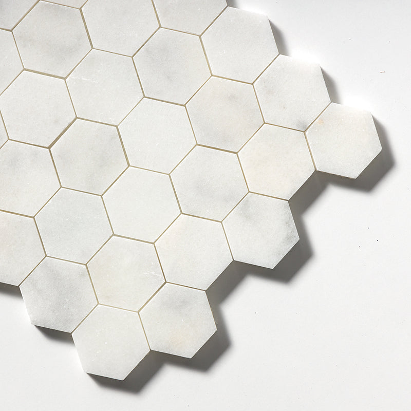 Calacatta T Honed Hexagon Marble Mosaics 10 3/8x12 Marble Honed 12x12 Mosaics — 3
