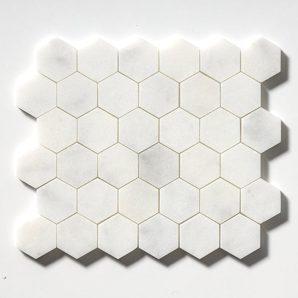 Calacatta T Honed Hexagon Marble Mosaics 10 3/8x12