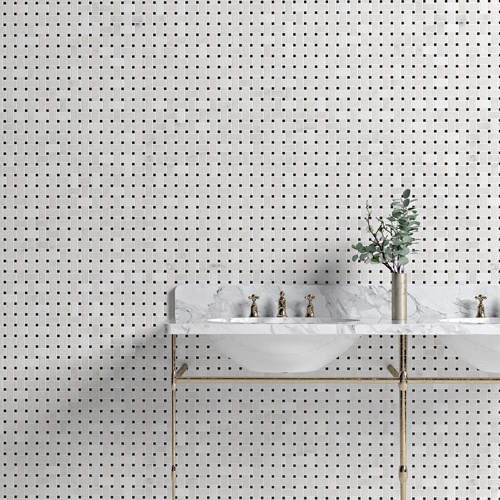 Calacatta T Honed Basket Weave Marble Mosaics 12x12 Marble Honed 12x12 Mosaics — 2