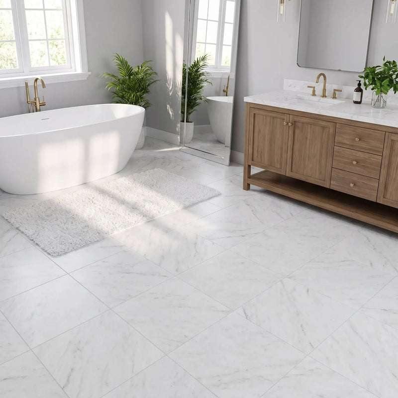 Calacatta T Honed Marble Tiles 18x18 by Stonetiledepot