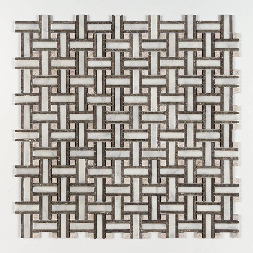 Calacatta T Polished Thin Basket Marble Mosaics 12x12 Marble Polished 12x12 Mosaics — 1