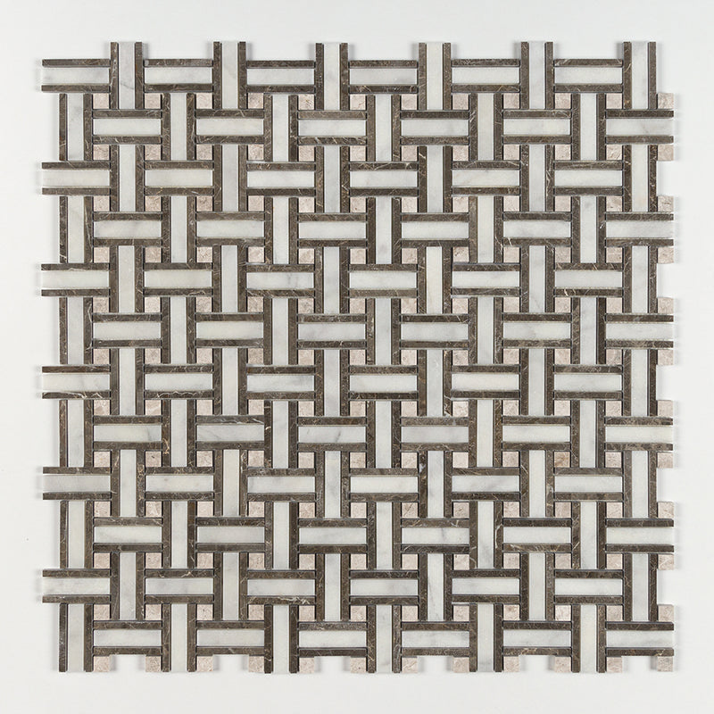 Calacatta T Polished Thin Basket Marble Mosaics 12x12 Marble Polished 12x12 Mosaics — 1