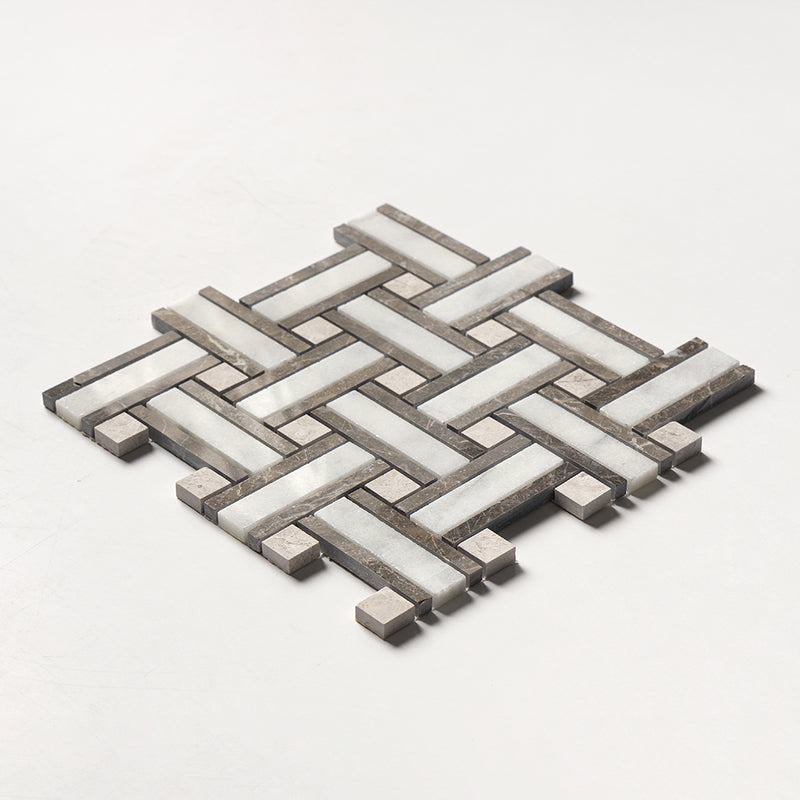 Calacatta T Polished Thin Basket Marble Mosaics 12x12 Marble Polished 12x12 Mosaics — 2