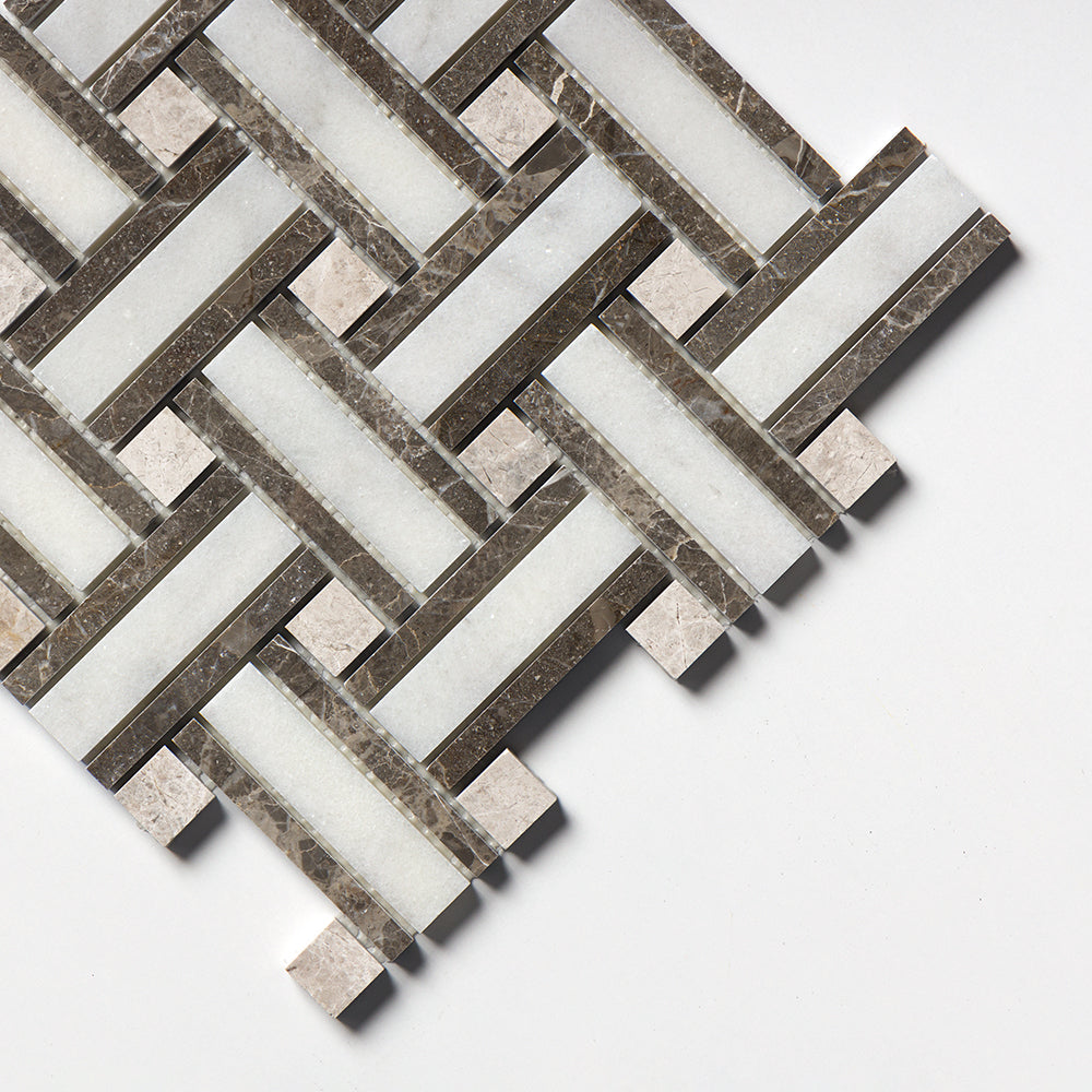 Calacatta T Polished Thin Basket Marble Mosaics 12x12 Marble Polished 12x12 Mosaics — 3