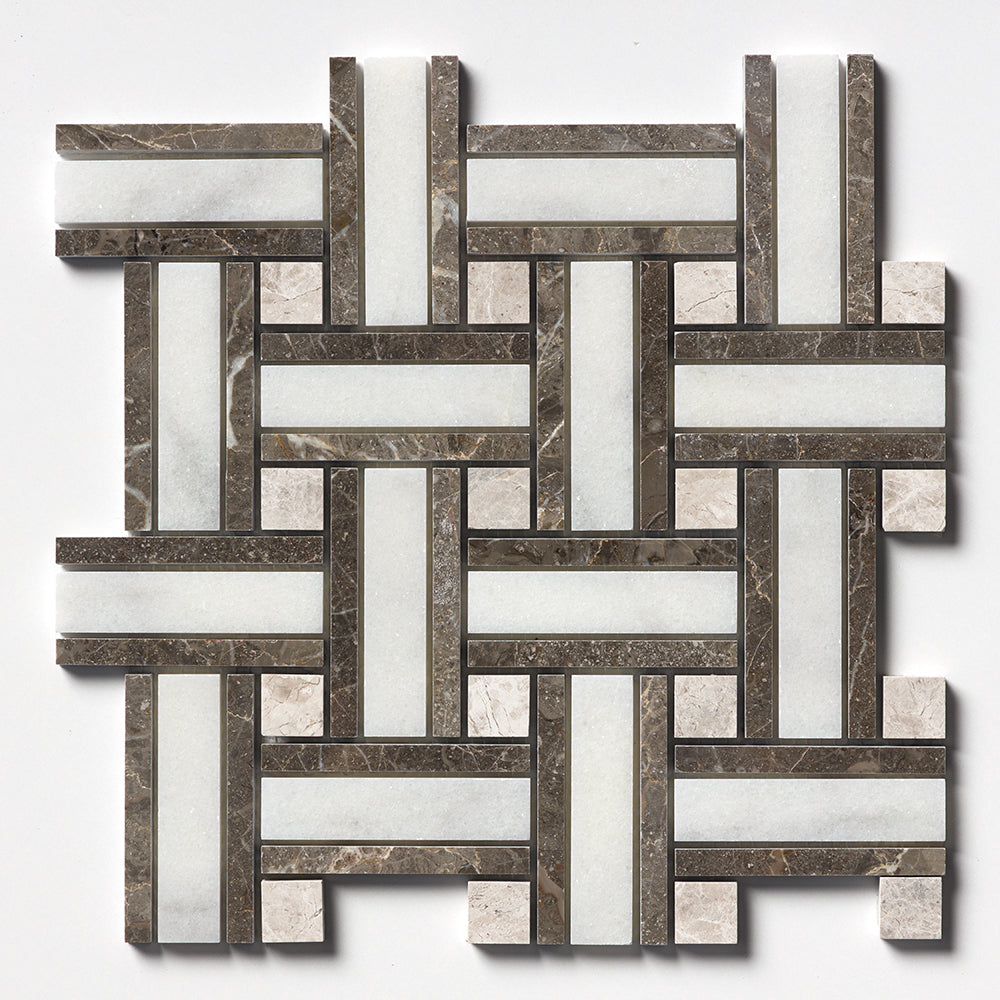 Calacatta T Polished Thin Basket Marble Mosaics 12x12 Marble Polished 12x12 Mosaics