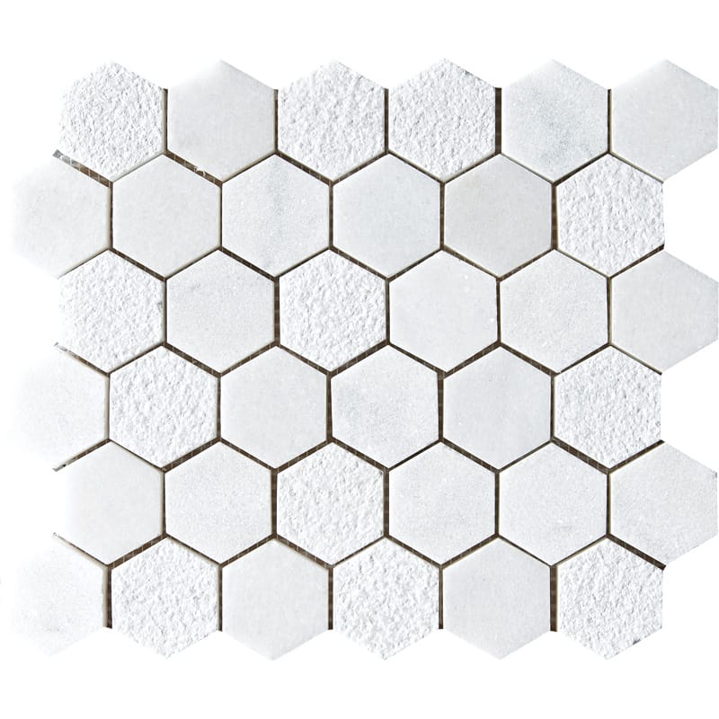 Calacatta T Textured Hexagon 2 Marble Mosaics 10 3/8x12 Marble Textured 12x12 Mosaics