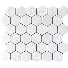 Calacatta T Textured Hexagon 2 Marble Mosaics 10 3/8x12