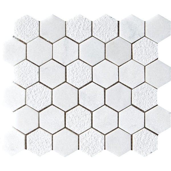 Calacatta T Textured Hexagon 2 Marble Mosaics 10 3/8x12