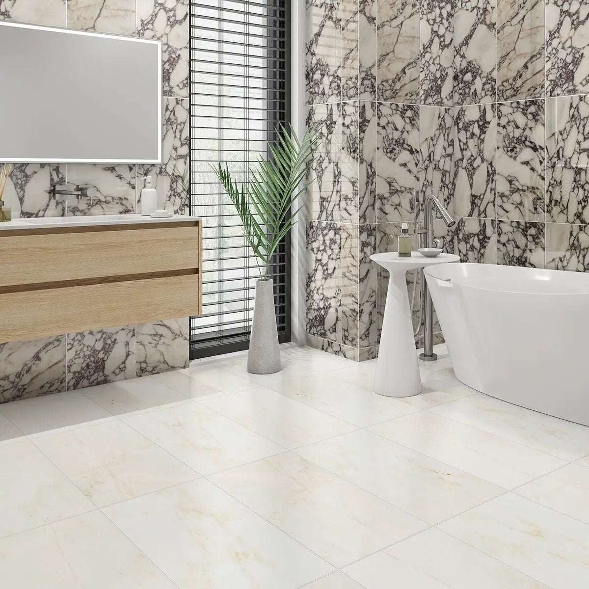 Calacatta T Viola Polished Marble Tiles 12x24 room scene