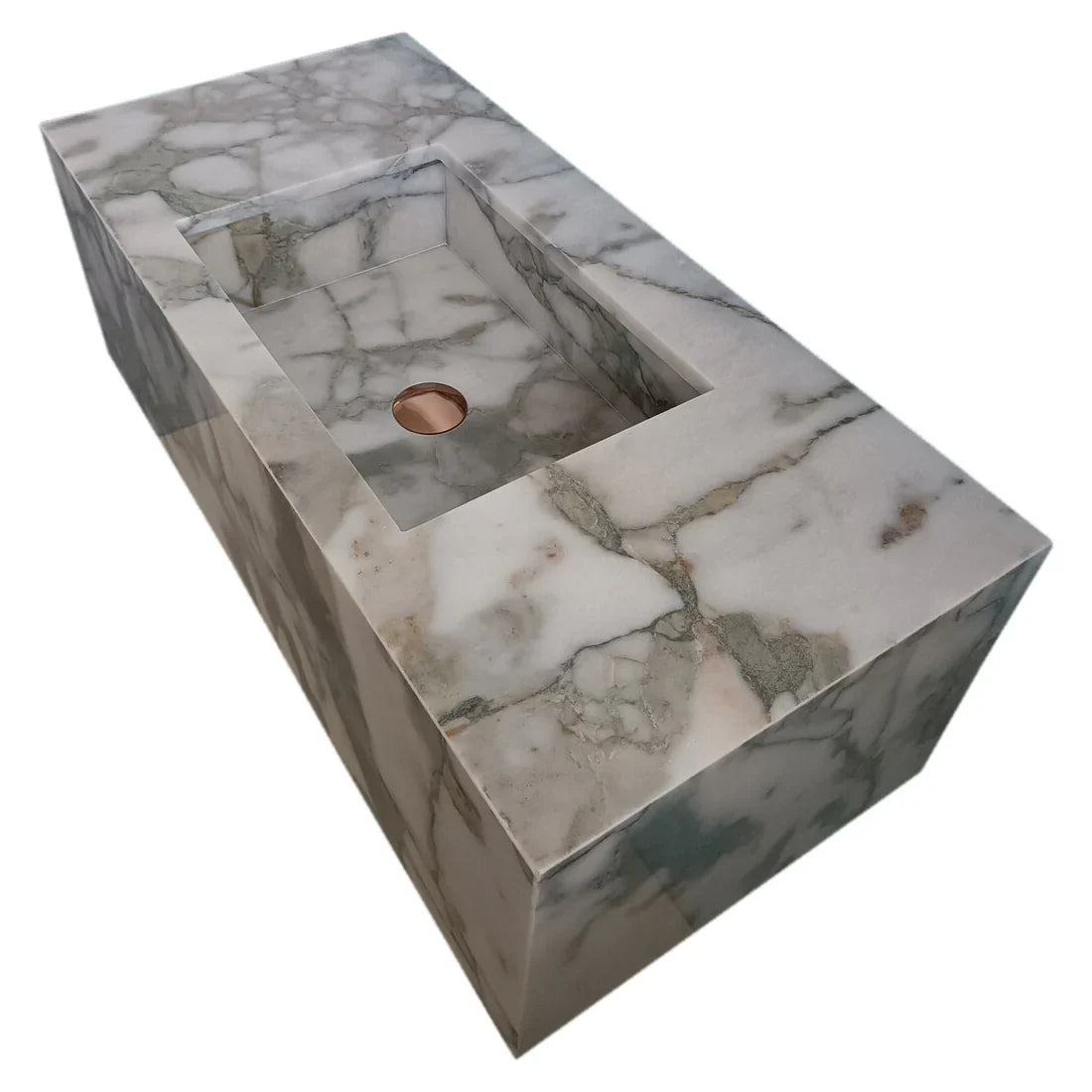 Calacatta Verde Marble Rectangular Wall-mount Bathroom Sink with 10" Backsplash (W)16" (L)34" (H)12" by GobekDesign