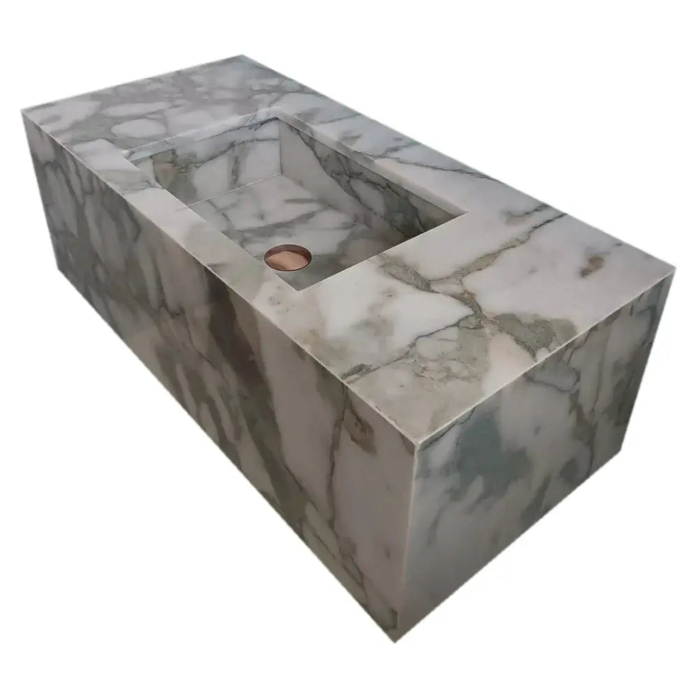 Calacatta Verde Marble Rectangular Wall Mount Bathroom Sink 34x16 by GobekDesign