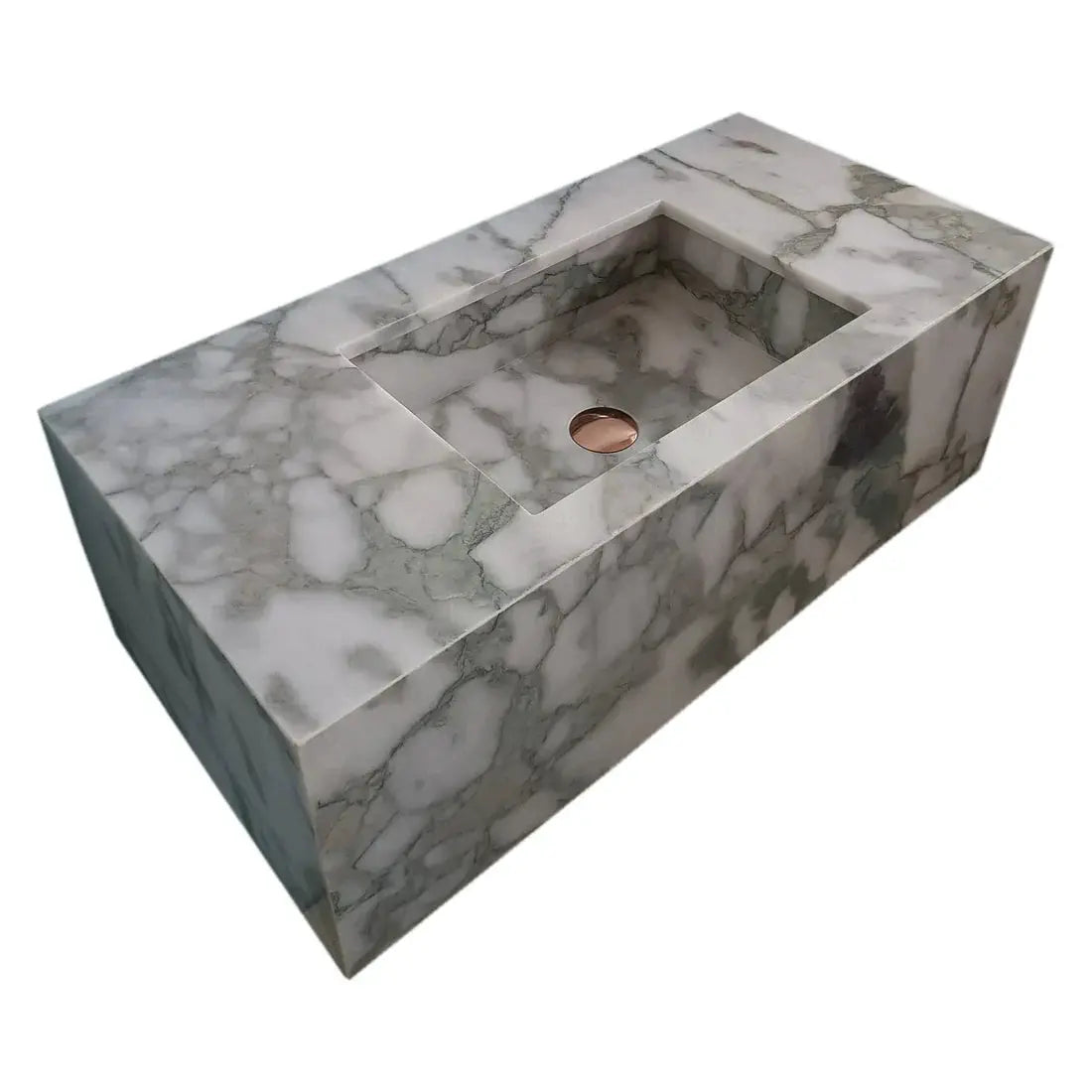 Calacatta Verde Marble Rectangular Wall Mount Bathroom Sink 34x16 by GobekDesign