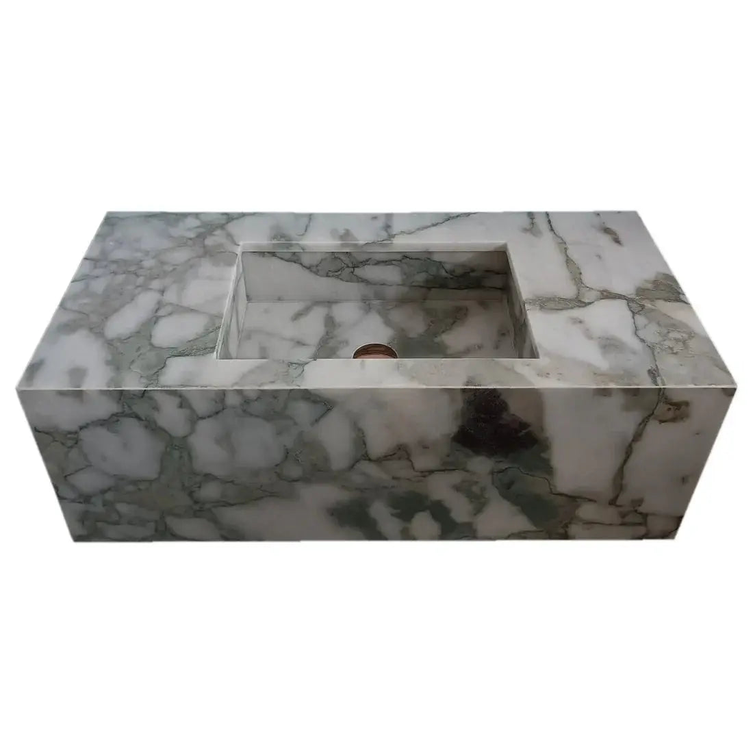 Calacatta Verde Marble Rectangular Wall Mount Bathroom Sink 34x16 by GobekDesign