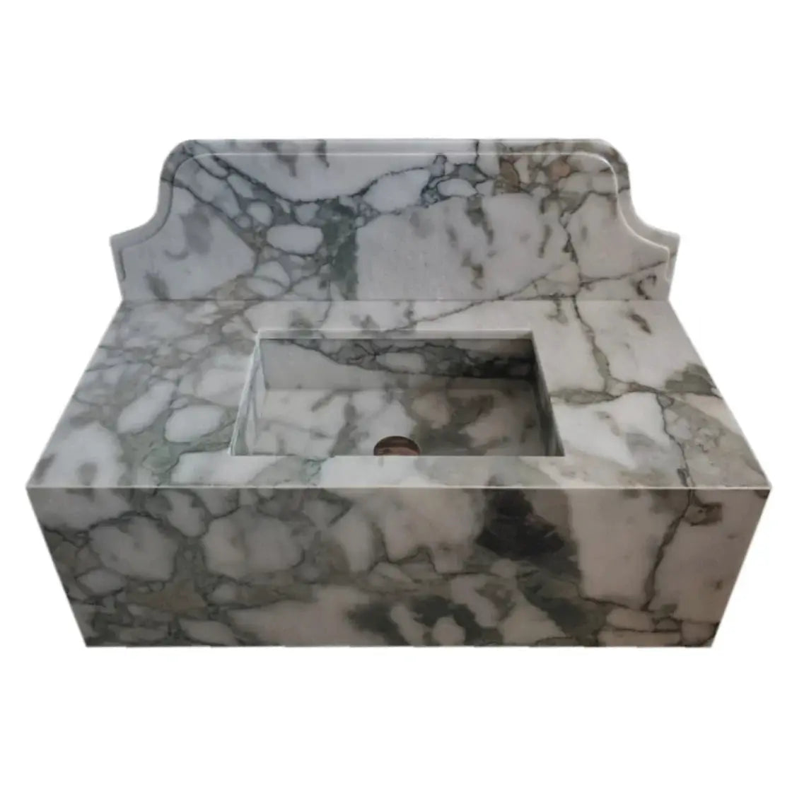 Calacatta Verde Marble Rectangular Wall Mount Bathroom Sink 34x16 by GobekDesign