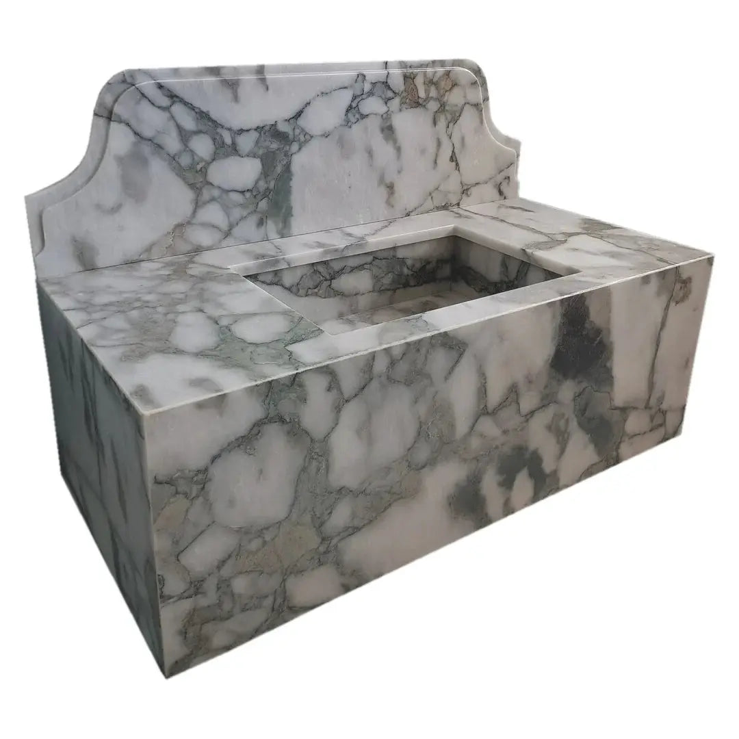 Calacatta Verde Marble Rectangular Wall Mount Bathroom Sink 34x16 by GobekDesign